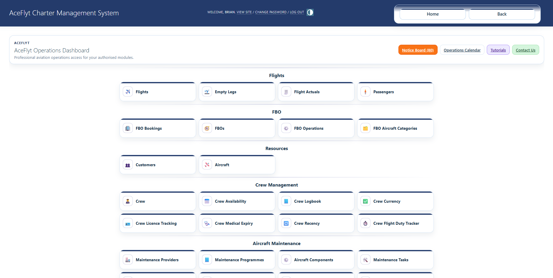 AceFlyt operations dashboard