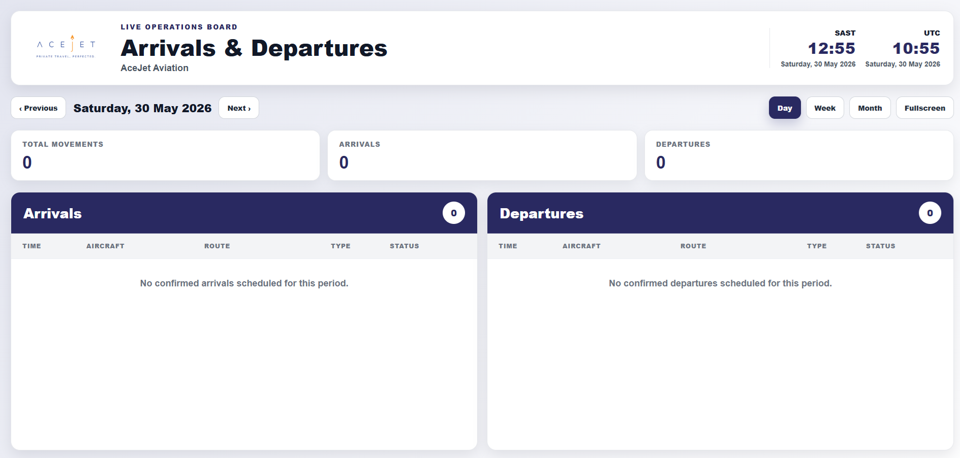 AceFlyt live movements board